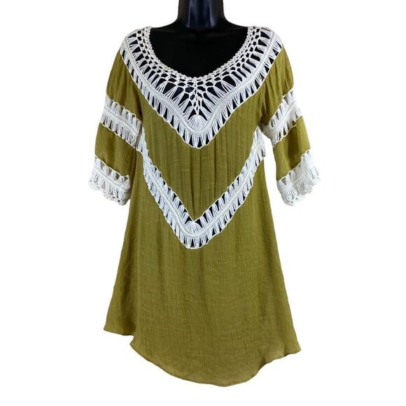 Wishlist Boho Chartreuse ￼Crochet Tunic Top - Picture 1 of 7